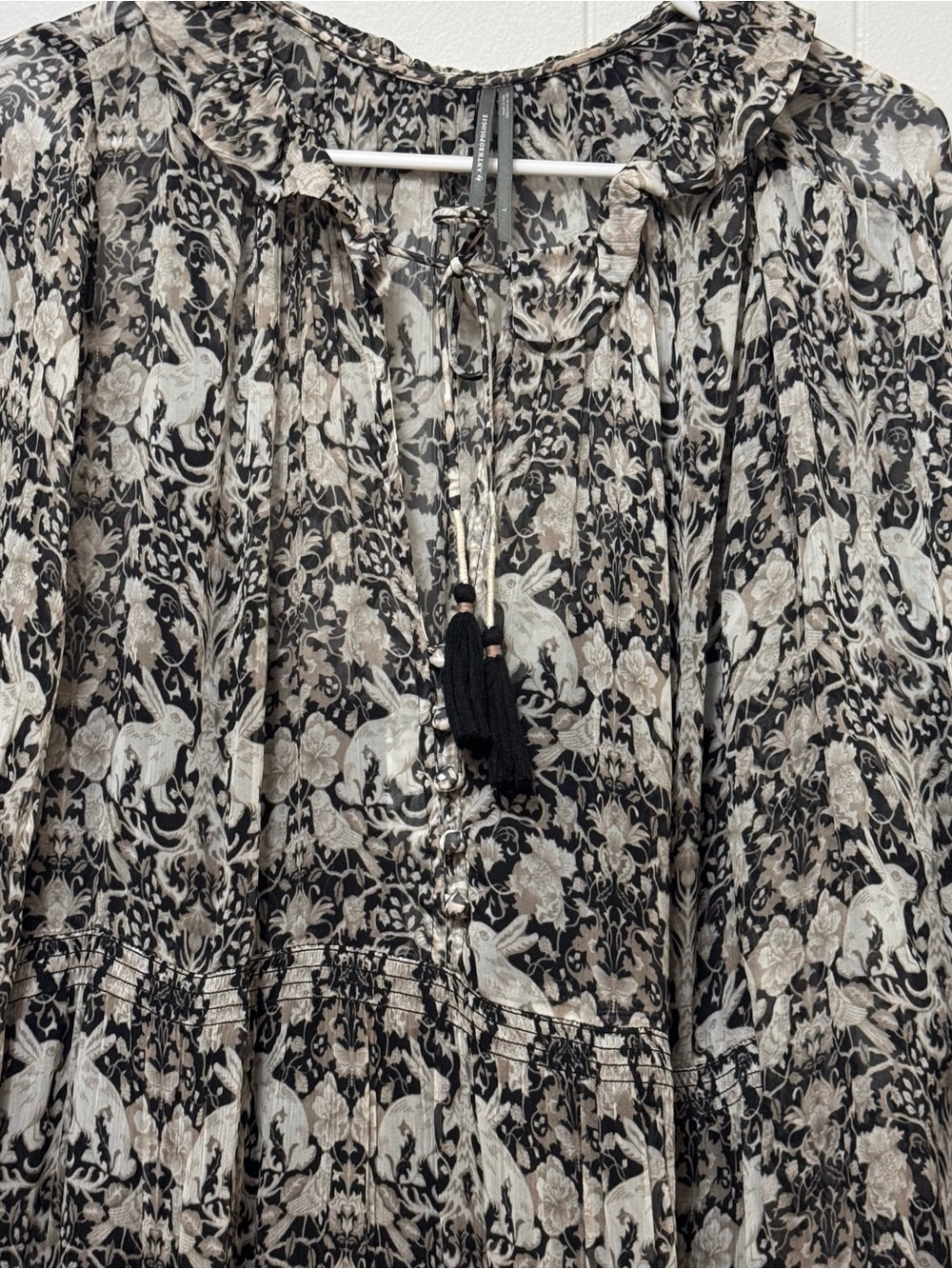 Anthropologie The Marais in Black White Rabbit Print Chiffon Maxi Dress Large - Picture 4 of 12